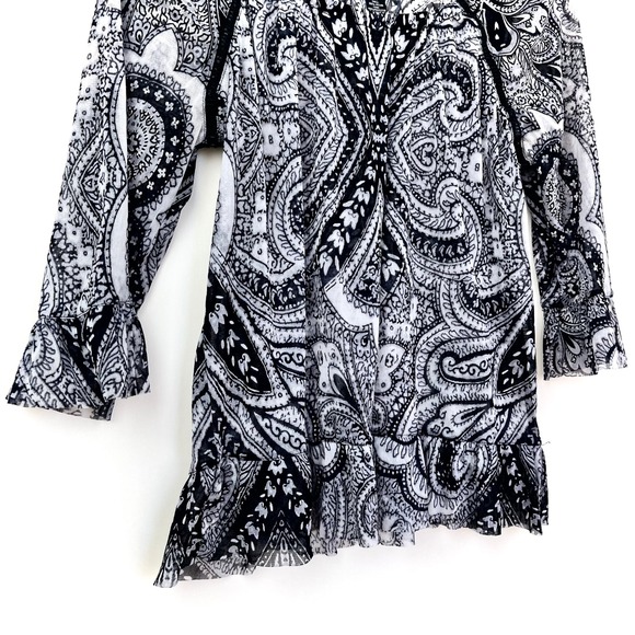 Y2K Womens M Sheer Paisley Mesh Ruffle Blouse Whimsical Fairy Grunge Festival - Picture 12 of 12